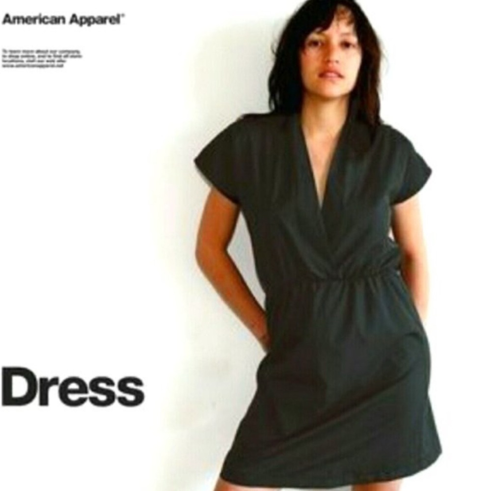 American Apparel Black Poplin Cross Front Dress Size: Small